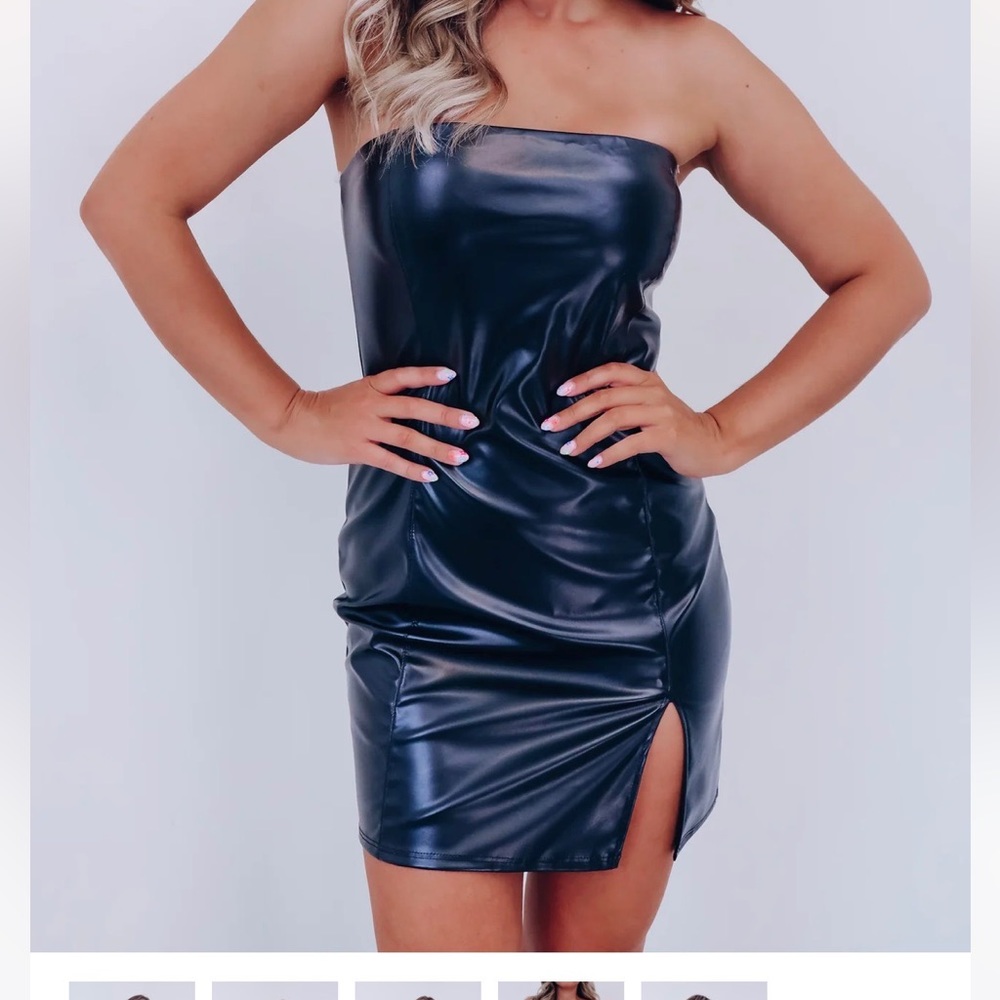 Hot pink leather dress